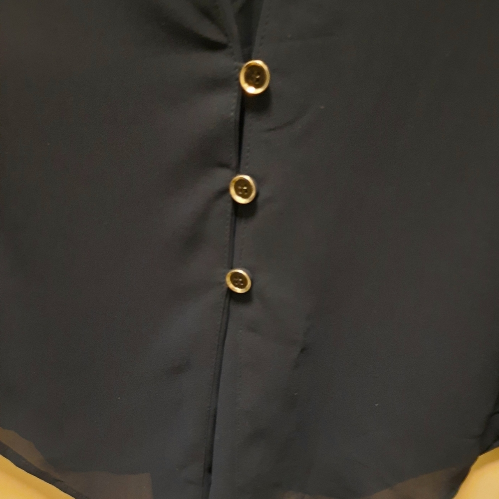 petite SMALL sheer PREMISE navy BLOUSE - Picture 3 of 8